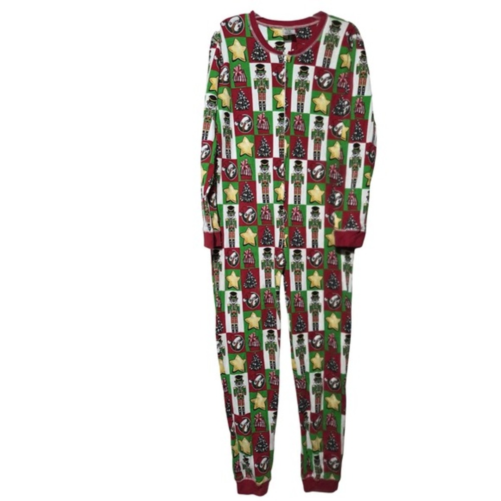 Buc-ees Nutcracker Christmas Pajama Jumpsuit Red Green Stars XL‎